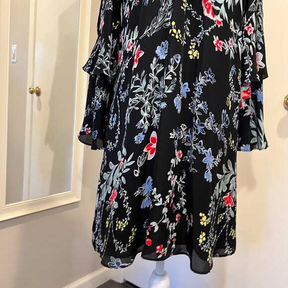 Parker Black Agave Floral Cold Shoulder Silk Mini Dress, Size Small - Picture 9 of 16